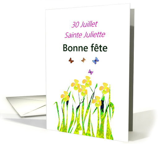 French Saint's Day Sainte Juliette July 30 Irises and Butterflies card