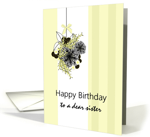 Birthday for sister, florals in yellow and black card (1266582)