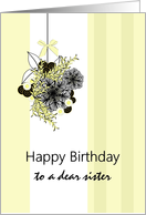 Birthday for sister, florals in yellow and black card