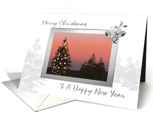 Merry Christmas and Happy New Year Lit Holiday Tree in Twilight card