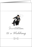 Biker Themed Wedding Invitation Bride and Groom on a Motorbike card