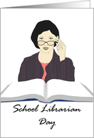 School Librarian Day, a librarian peering from behind her spectacles card