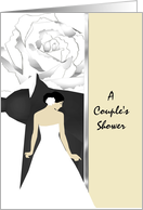 Invitation to Couples Shower Bride in White Black Tie Silver Rose card