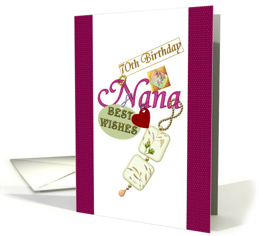 Happy 70th Birthday Nana Jewelry Red Heart and Best Wishes card