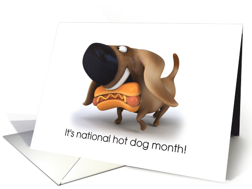 National Hot Dog Month Dog With Hotdog In Its Mouth card (1300674)