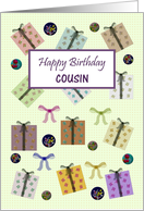 Birthday for Cousin Presents Bows and Floral Buttons card