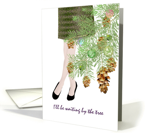 Love at Christmas, lady standing by Christmas tree card (1301032)