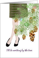 Love at Christmas, lady standing by Christmas tree card