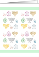 Hanukkah And Christmas Colorful Bauble Menorah And Dreidel card
