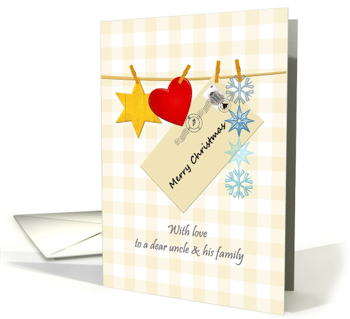 Christmas for Uncle and Family Envelope and Ornaments Gingham card