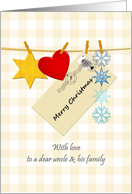 Christmas for Uncle and Family Envelope and Ornaments Gingham card