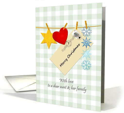 Christmas for Aunt and Family Envelope and Ornaments Gingham card