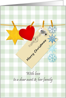 Christmas for Aunt and Family Envelope and Ornaments Gingham card