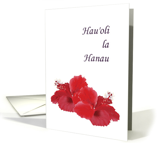 Hau'oli la Hanau Hawaiian Birthday Greeting Red Hibiscus Flowers card