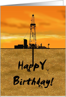 Oil rig framed against an evening sky, birthday card