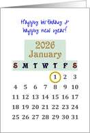 Birthday on New Year’s Day 2026 January 1 Circled on Calendar card