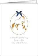 Baby Boy Born in the Year of the Horse Profile of a Horse in a Frame card