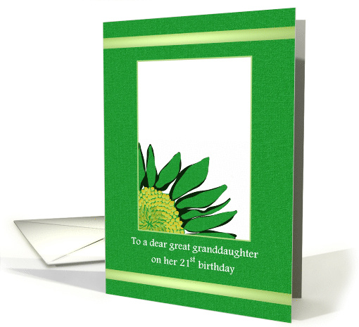 Great Granddaughter 21st Birthday Abstract Sunflower in Green card