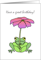 Birthday Cartoon Frog Holding A Flower card