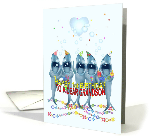 Grandson 1st Birthday Playful Sharks card (1319212)