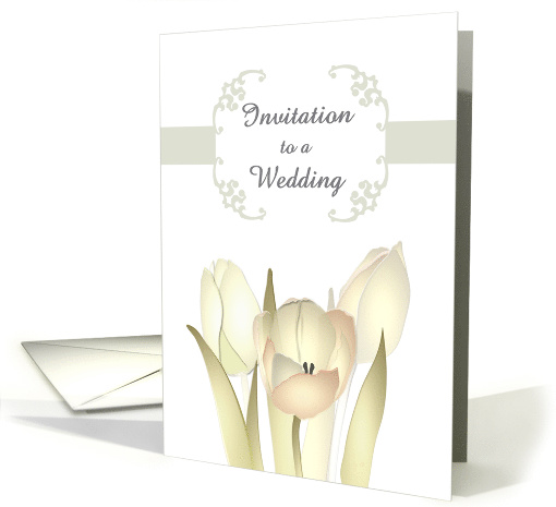 Wedding Invitation, Tulips in Soft Grey, Green and Pink card (1325302)
