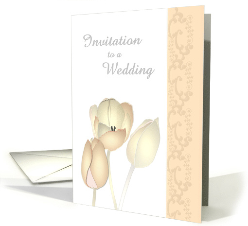 Wedding Invitation Tulips in Soft Grey with Patterned Border card