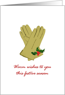 Christmas Warm Wishes Gloves and Sprig of Holly card