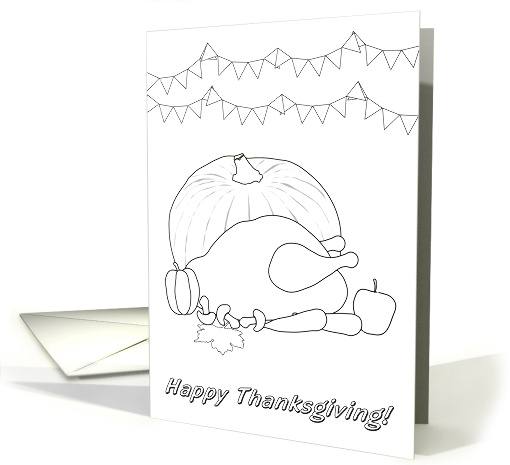 Thanksgiving Coloring Card Pumpkin Turkey and Flags card (1326362)