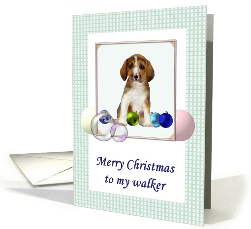 Christmas for dog walker, beagle puppy and baubles card (1328372)