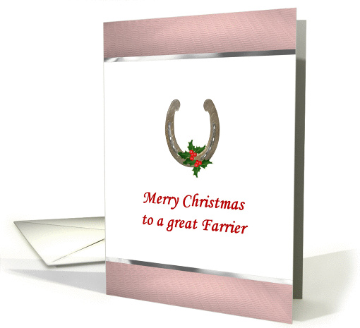 Christmas for farrier, holly berries resting on a horseshoe card