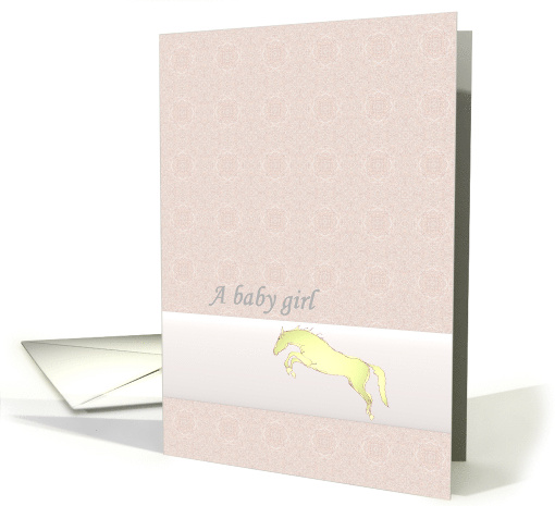 New Baby Girl Horse Picture on a Ribbon Announcement card (1328412)