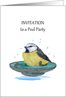 Invitation To Pool Party Little Bird Splashing In a Saucer Of Water card
