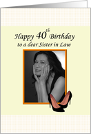 40th Birthday for Sister in Law Black High Heels Photocard card