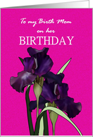 Birthday for Birth Mom Pretty Irises on Deep Pink Background card