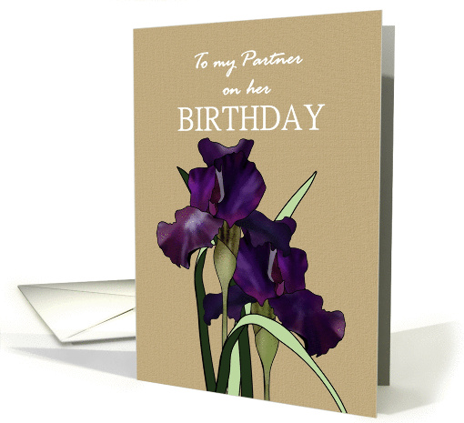Birthday for partner, pretty irises on beige background card (1329646)