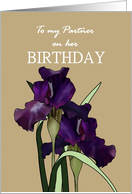 Birthday for partner, pretty irises on beige background card