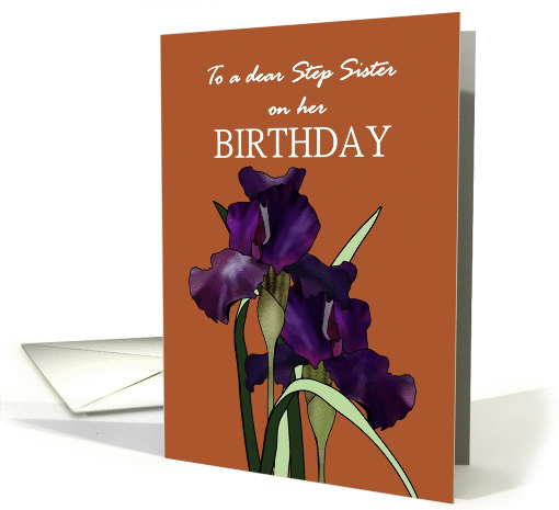 Birthday for step sister, pretty irises on patterned... (1329750)