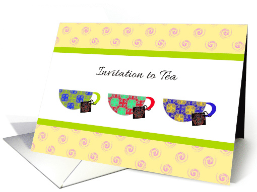 Invitation To Tea Pretty Colorful Teacups And Teabags card (1332212)