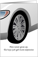 Birthday for him, front wheel of a motorcar card