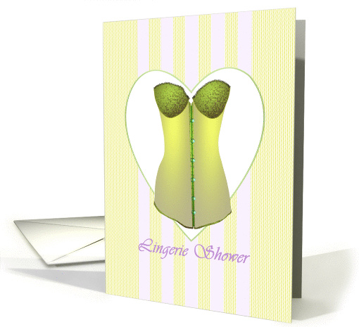 Invitation to bridal lingerie shower, corset in shades of green card