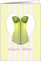 Invitation to bridal lingerie shower, corset in shades of green card