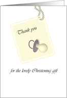 Thank you for Christening gift, thank you tag with pacifier design card