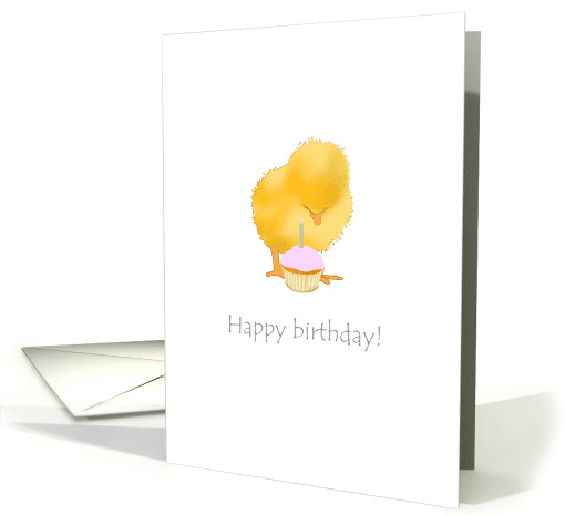 Birthday Tiny Chick Looking Down At Little Cupcake With... (1334940)