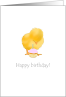 Birthday Tiny Chick Looking Down At Little Cupcake With Candle On It card