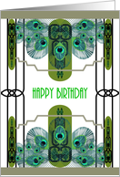 Birthday Art Deco Borders With Peacock Feathers card