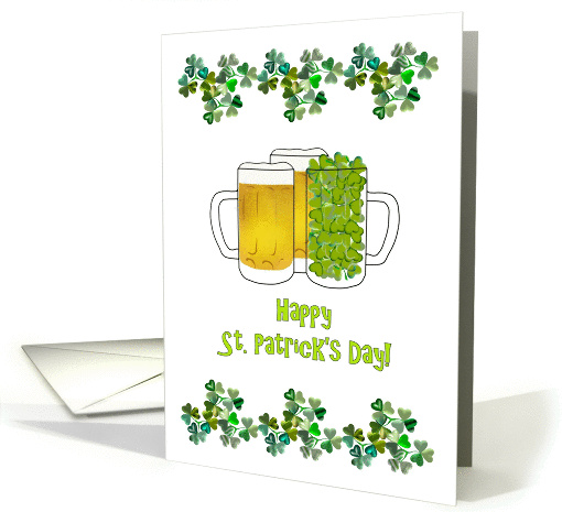 St. Patrick's day, glasses of ice cold beer and shamrock card