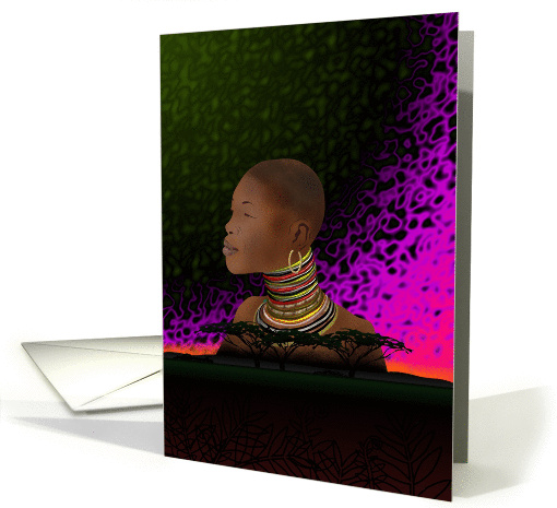 Happy Kwanzaa, illustration of African tribal woman, African art card