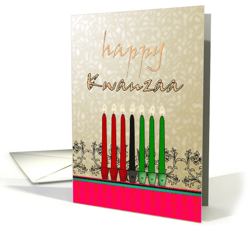 Happy Kwanzaa, Colored Candles in a Kinara and Abstract Florals card