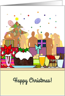 Christmas, food and wine, Christmas pudding and a happy gathering card