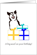 Birthday, happy dog and presents card